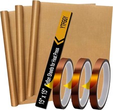 3 Pack Teflon Sheets for Heat Press 15X15 and 3 Rolls Heat Transfer Tape 10Mm No