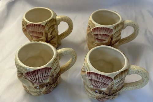 Juego de 4 tazas Pacific Rim Seashells estrellas de mar café 3D 14 oz beige playa náutica - Imagen 12 de 23