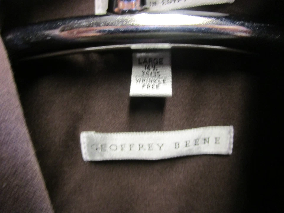 Camisa con botones Geoffrey Beene marrón satén manga larga para hombre talla L Foto 3 de 3