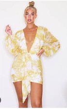 Pretty Little Thing Long Sleeve Mini Dress Size 8 BNWT Cocktail Party Chartreuse