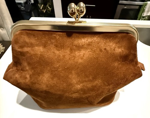 NWT Coach Suede Kisslock 27 Brass Warm Brown Shoulder Bag Purse Leather