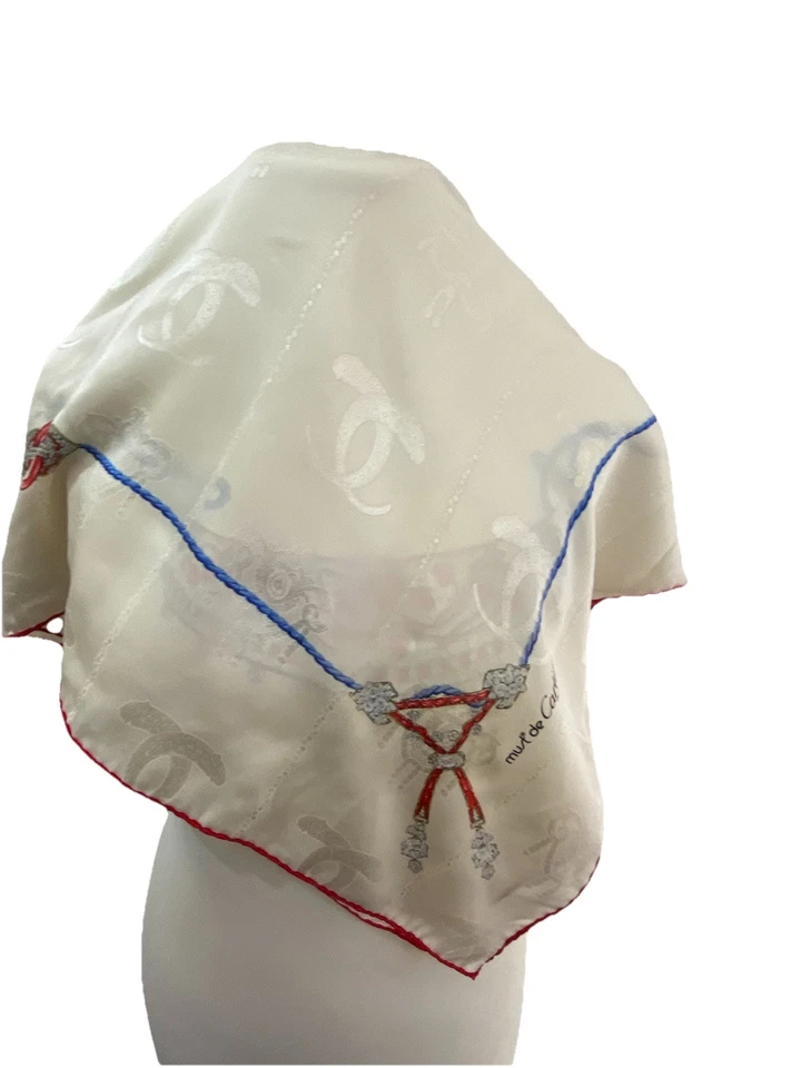 S30# Must de Cartier red Silk Scarf 34 inch has Yellow Stain - Image 4 of 4