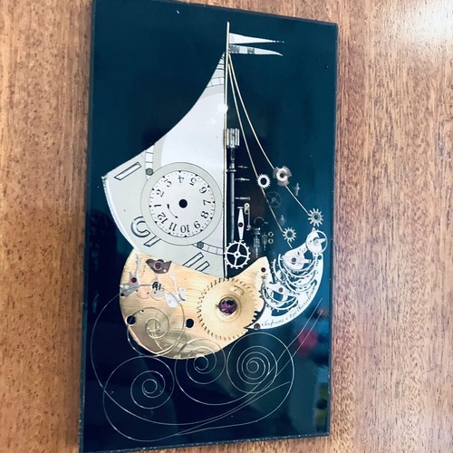 Vintage 60s/70s Framed Clockwork Metallic Ship Motif 25cm - Picture 3 of 4