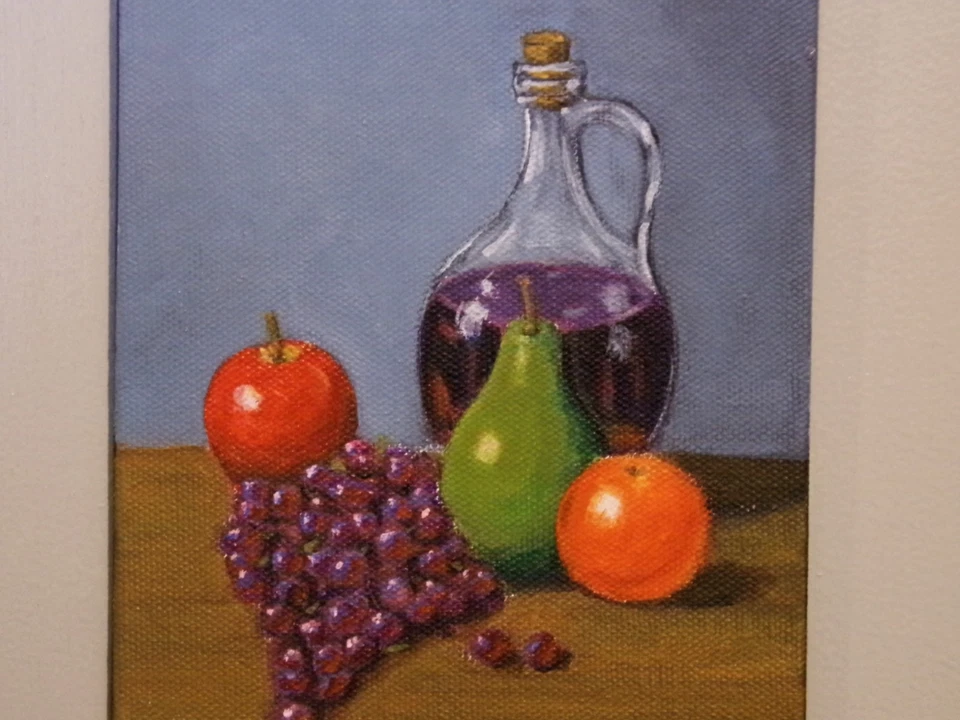 Arte de pared de cocina 5x7 pintura original de Chris Miller bodegón de frutas y vino Foto 4 de 4