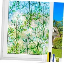 Rainbow Window Film Static Cling - Design Blocks 95% 17.5" X 78.7" Green Leaf
