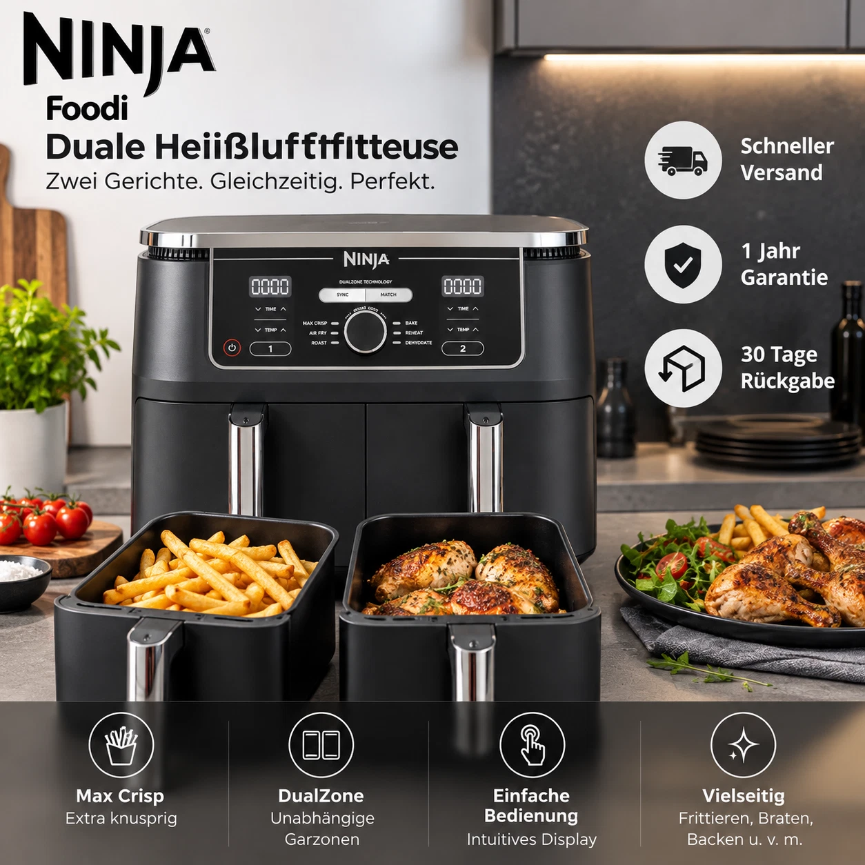 Ninja Foodi MAX Dual Zone Heißluftfritteuse mit Bratenthermometer