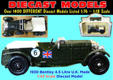 VINTAGE BENTLEY 4.5 LITRE LE MANS; RACING GREEN UK MADE 1:55 SCALE DIECAST MODEL