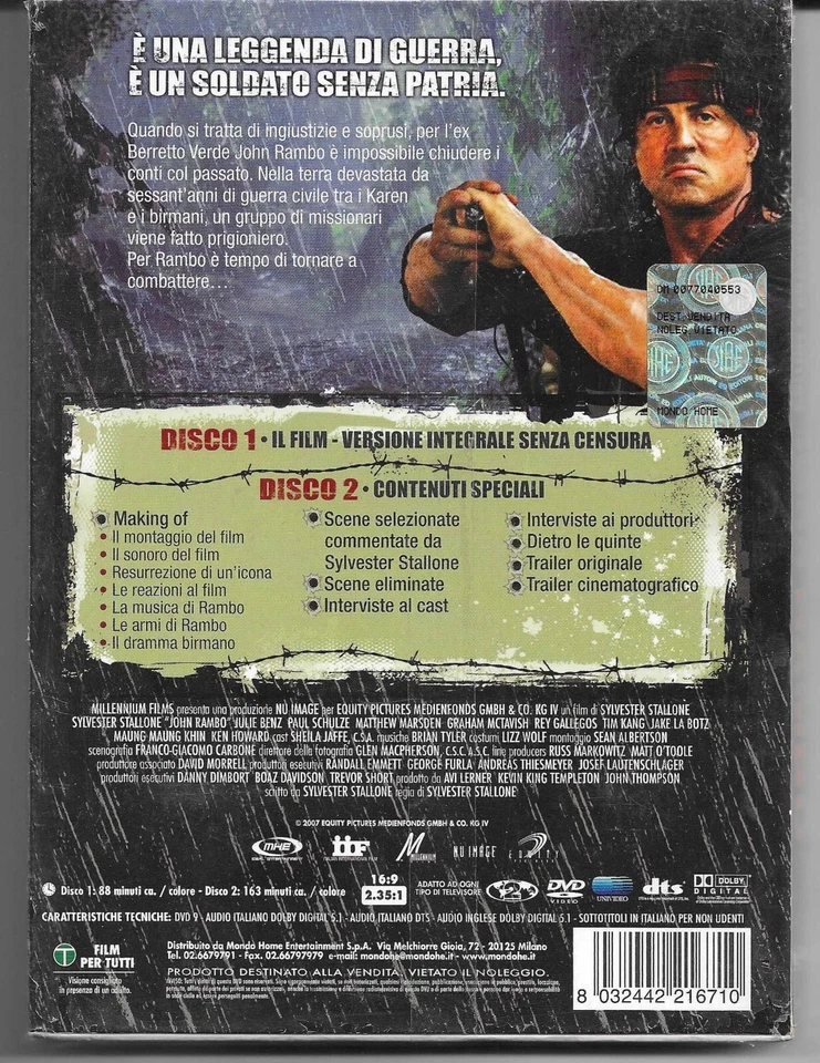 2 Dvd JOHN RAMBO con Sylvester Stallone collector's edition nuovo sigillato 2008 - Immagine 2 di 2