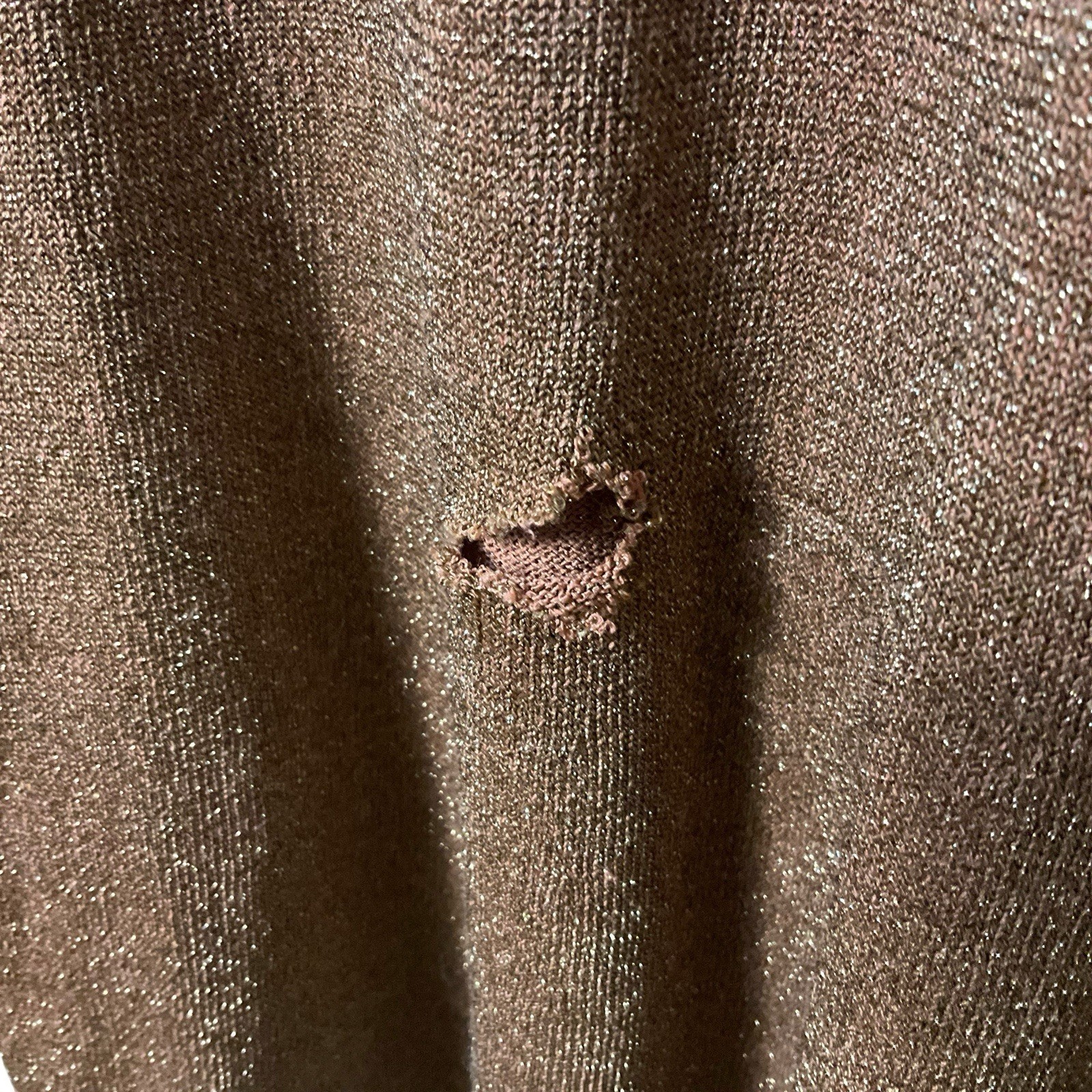 Ronny Kobo Sheer Metallic Dress Long-Sleeve Mock Neck Bronze Medium *READ FLAW*