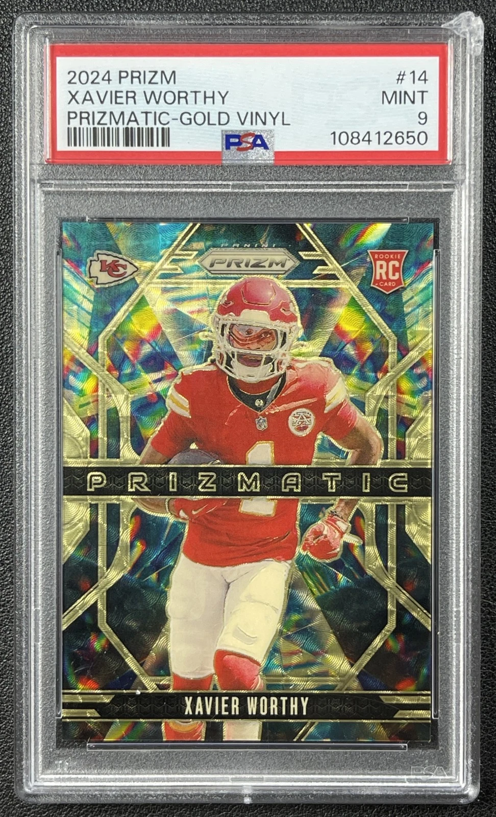 Xavier Worthy Panini Prizm Prizmatic #14 Gold Vinyl