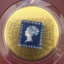 Goldm&uuml;nze, 10 Dollars, Briefmarken auf 1/100 Unzen M&uuml;nze, Blue Mauritius