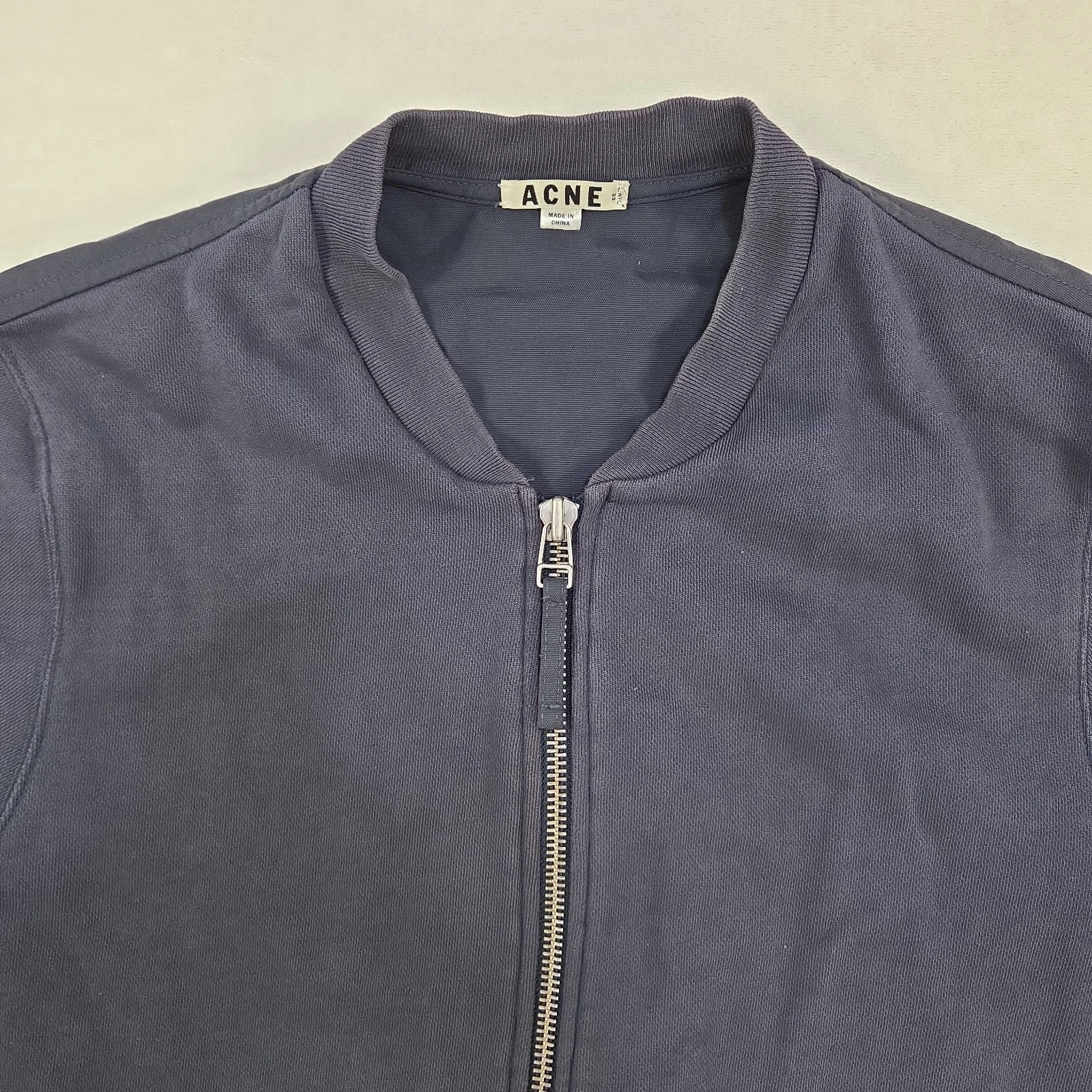 Acne Studios Denzel Bomber Jacket Mens XL Navy Blue Full Zip Drawstring Stained image 2