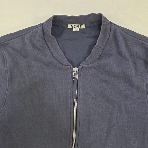 Acne Studios Denzel Bomber Jacket Mens XL Navy Blue Full Zip Drawstring Stained image 2