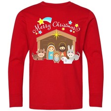 Inktastic Merry Christmas Cute Nativity Scene Youth Long Sleeve T-Shirt Jesus