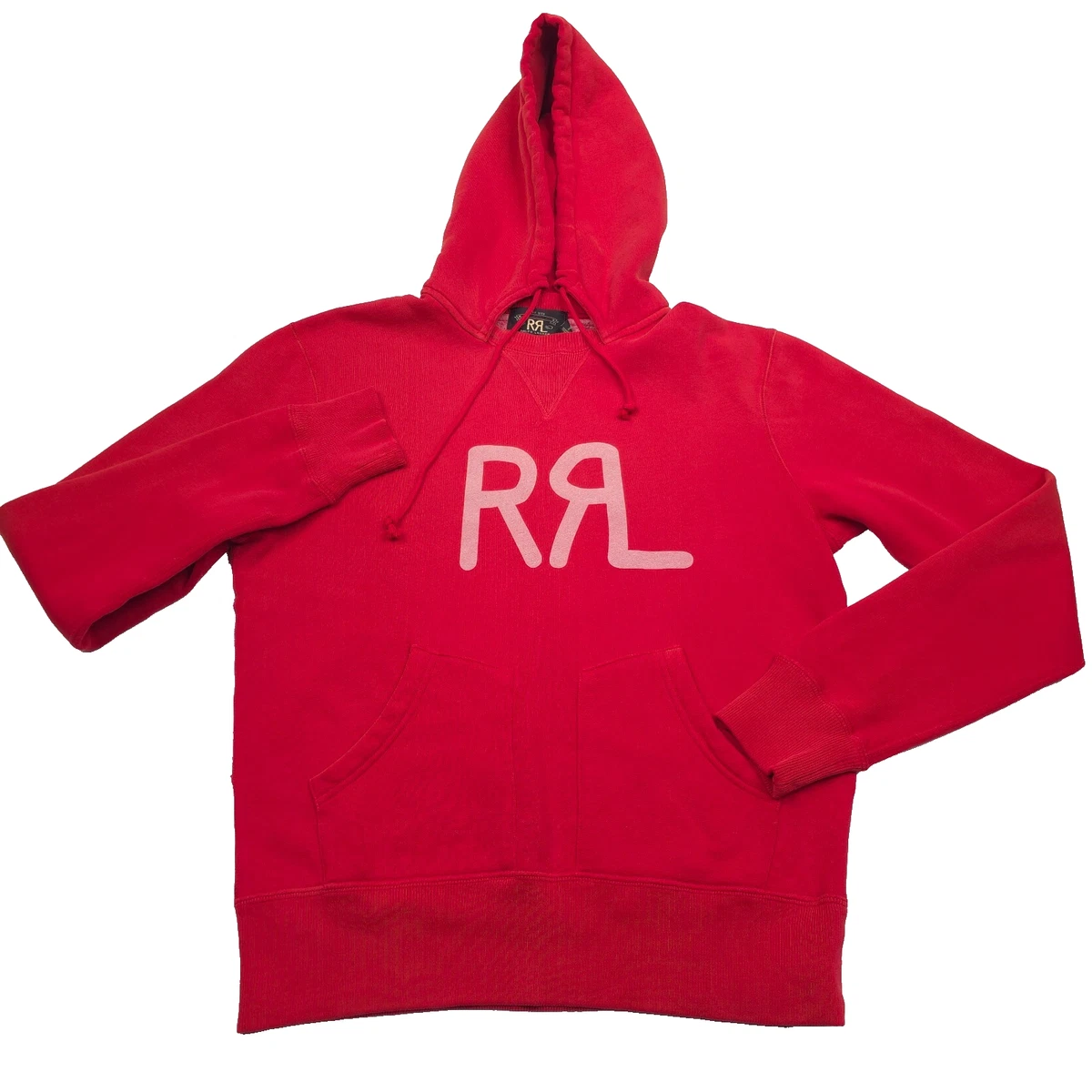 RRL Ralph Lauren Faded Red Logo Fleece Cotton Blend Hoodie Mens