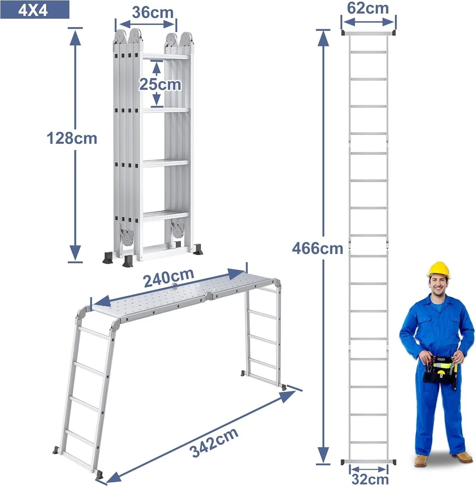 Mehrzweckleiter Alu 470cm Klappleiter Steigleiter max 150kg Rutschfest - Bild 4 von 4