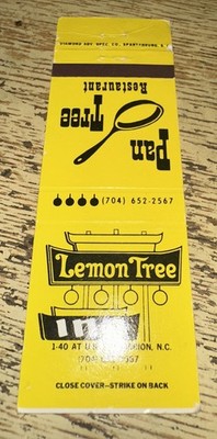 Lemon Tree Inn Pan Tree Restaurant Marion North Carolina Matchcover 50s-70s
