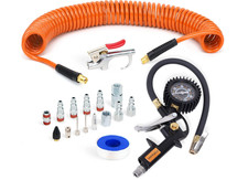 Kit compresor 18 pcs con manguera 25 ft, inflador y accesorios.