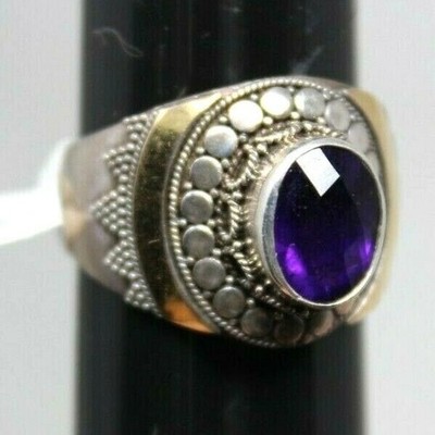 Milo Ring Size 9 Sterling Silver 18K Gold Amethyst Solitaire Wide VTG New #RB2-5