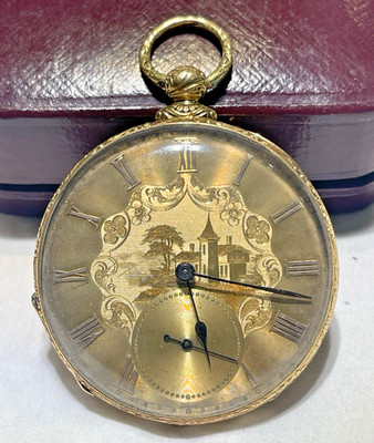 M J Tobias Liverpool 18k Gold Key Wound Pocket Watch Running with Key