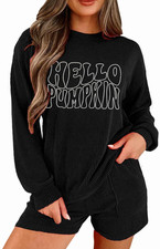 Womens Ribbed Pajama Sets Long Sleeve Top and Shorts Matching Lounge Set