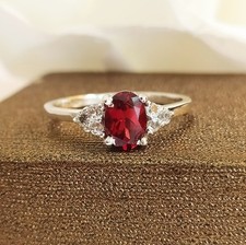 Natural Red Garnet Oval Cut Statement Ring 925 Sterling Silver Engagement Ring
