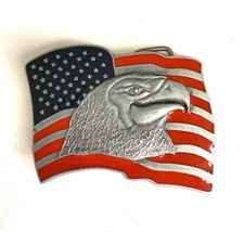 Eagle and American Flag Metal Belt Buckle U.S.A.