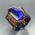 Handmade 8 ct+ Natural Ammolite Ring 925 Sterling Silver Size 7 /R471078