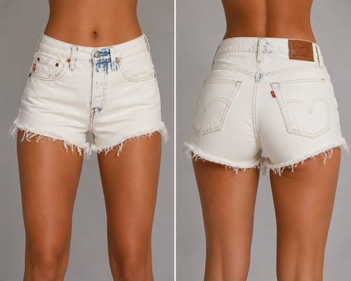 90s Vintage Womens Levis Strauss  White Shorts 501  original riveted