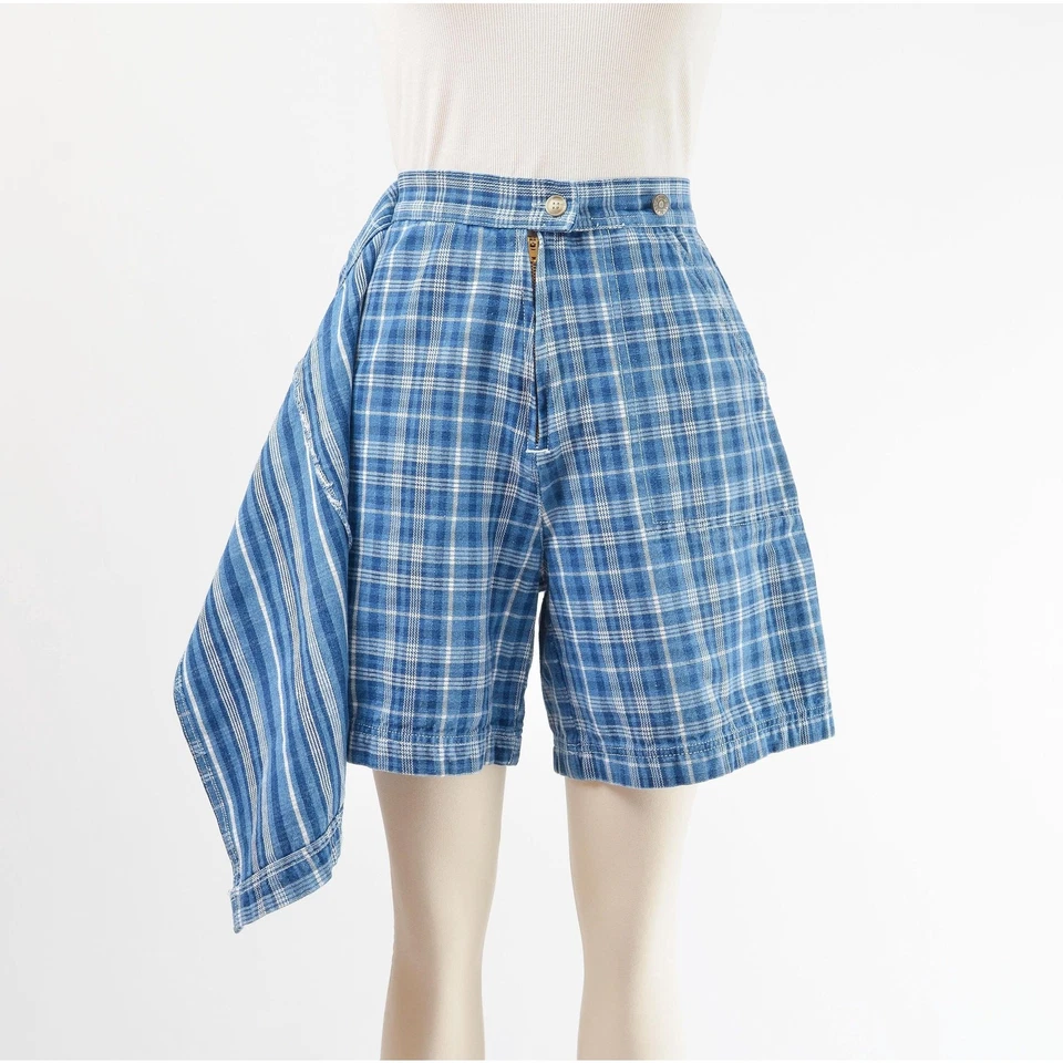 Minifalda de algodón vintage años 90 Bill Blass azul a cuadros envoltura M Foto 3 de 4