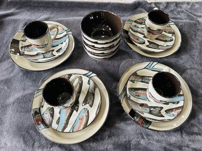 Better Homes & Gardens Trout Lodge 16-Piece Ceramic Fish Dinner Set Plates Bowl 