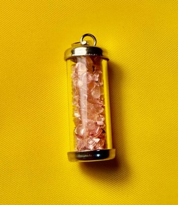 Rose Quartz Crystal Chip Bottle Necklace - Love Healing Vial Pendant