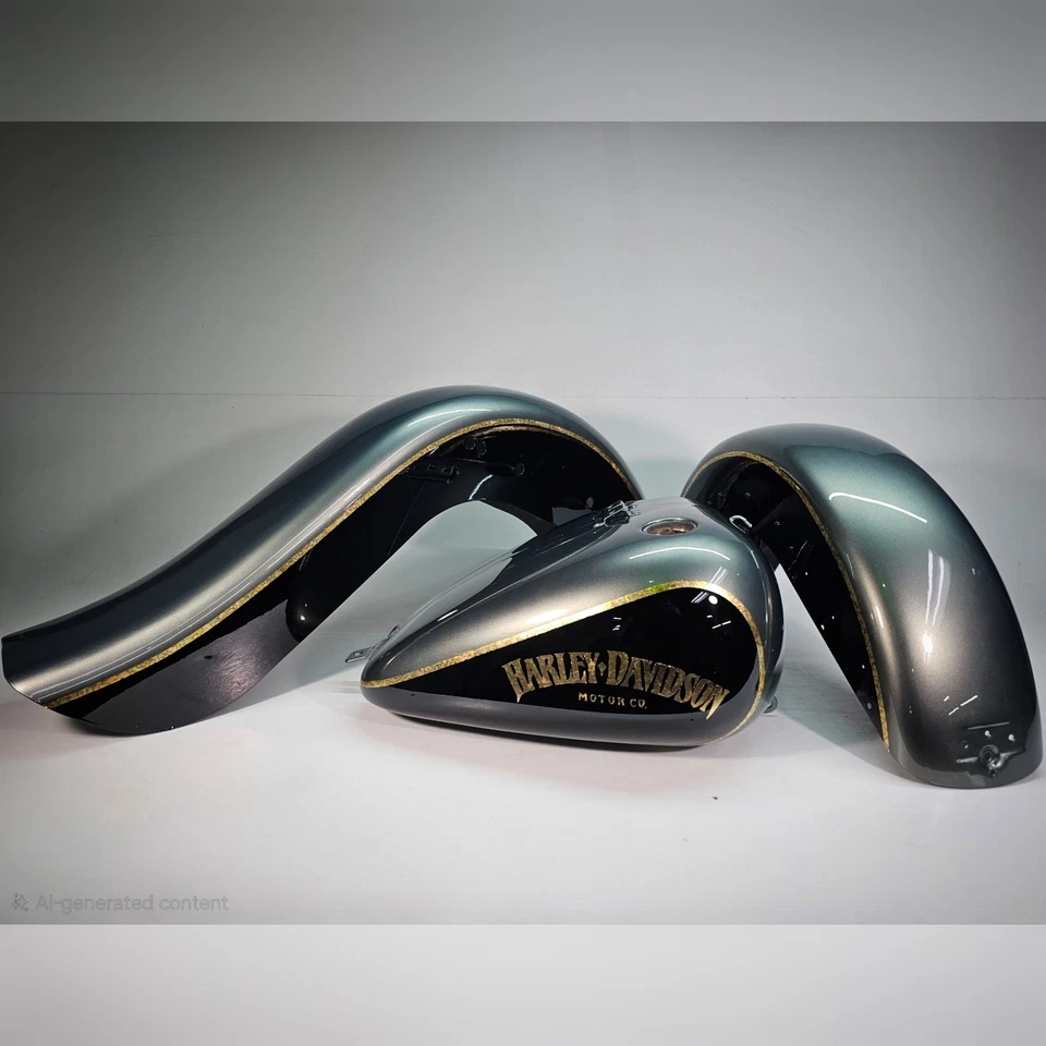 Juego de hojalata pintada personalizada Harley Davidson Heritage Softail (guardabarros estirado Vicla) Foto 3 de 4