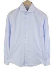 SUITSUPPLY Men's Formal Shirt 37/14 1/2 Blue Cutaway Stripe Extra Slim Cotton