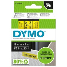 DYMO Authentic D1 Labels   Black Print on Yellow Tape   12 mm x 7 m   Self-Adhes
