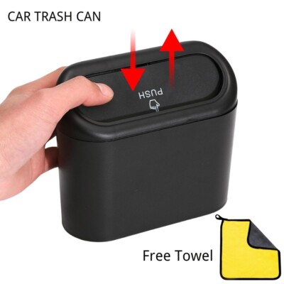 Black Mini Car Trash Can Waterproof Garbge Can with 30*30cm Towel