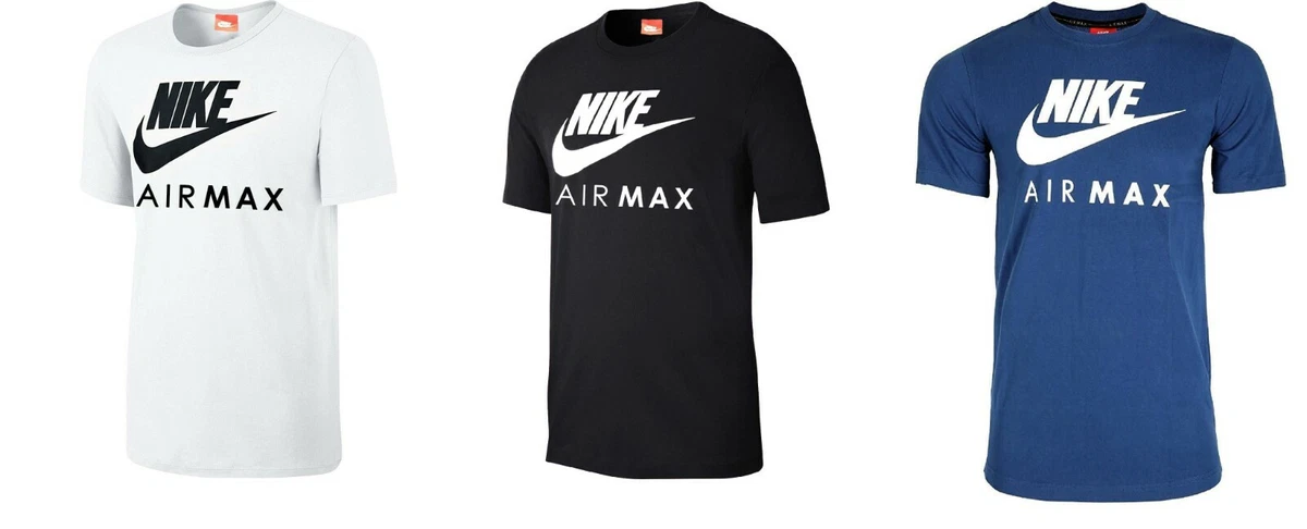 Men's Nike T-Shirt Air Max Logo T-Shirt Top Tee - White Black Blue