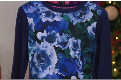 Isaac Mizrahi Live! Pullover XL blau Blumenmuster gewebt vorne A283792