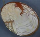 Antique Extra Large 14Kt Yellow Gold Handcrafted Filigree Lady Cameo Pin Pendant