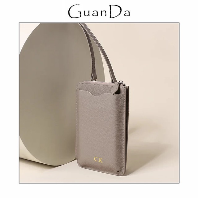 Bolso de hombro para mujer Bolso para teléfono celular Iniciales personalizadas Bolso bandolera de cuero de vaca