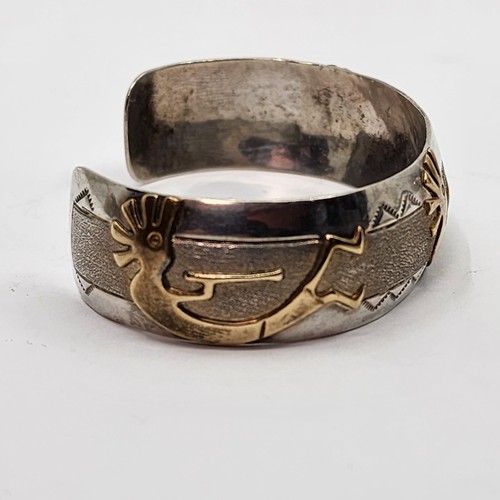 Navajo Signed Sterling & 12k Gold Filled Kokopelli Cuff Bracelet - Picture 5 of 10