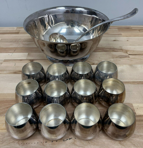 Quadruple Silverplated Punch Bowl, Ladel & Set of 12 Wm A Rogers Roly Poly Cups - Picture 2 of 15