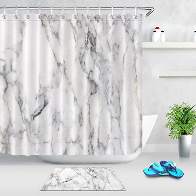 Black Marble Texture Shower Curtain Liner Bathroom Mat Polyester Fabric Hooks