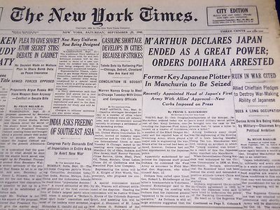 1945 SEPT 22 NEW YORK TIMES - M'ARTHUR DECLARES JAPAN ENDED GREAT POWER - NT 642