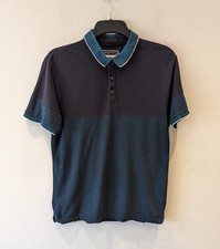 Red Herring Mens Collared Polo Top Size Medium Green And Navy 100 Cotton GC