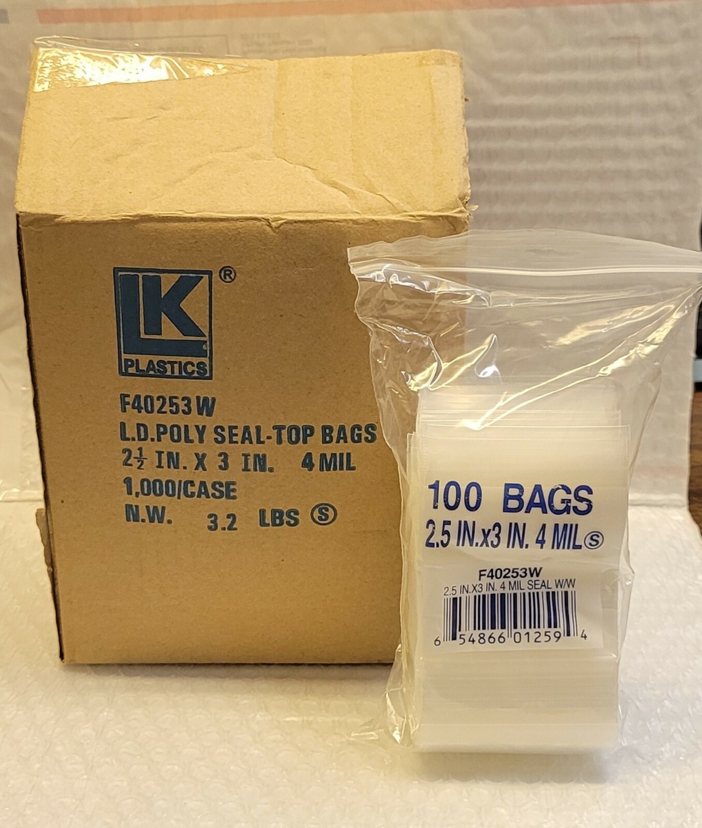 LK Plastics L.D. Poly Seal-Top Bags 2-1/2 x3 4 Mil 1000Count