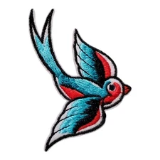 Swallow Tattoo Vintage Style Patch. Embroidered. Iron On. 3"x2"