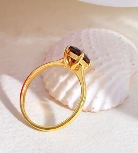 Hermoso Anillo Oro Amarillo 14k Natural Rojizo Hessonita Granate Anillo Talla 6 EE. UU. - Imagen 4 de 10