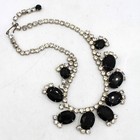 Schreiner Black Rhinestone Necklace Unsigned 16" 1950s Two Tone — photo 4