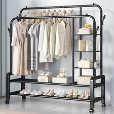 Heavy Duty Clothes Rack Closet Storage Shelf Garment Rack Clothing With Wheels